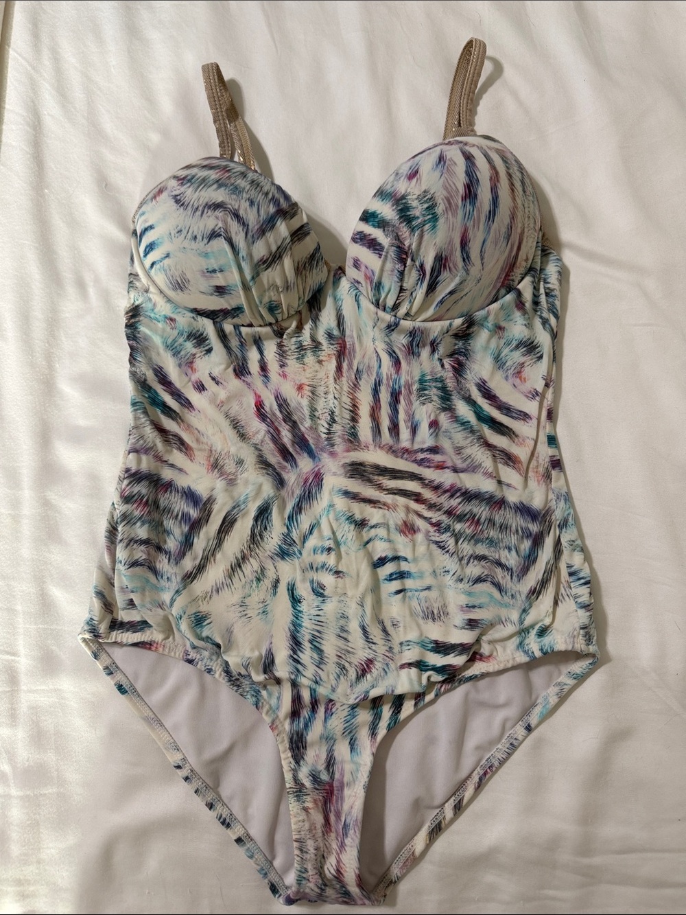 Sculpting One-Piece Swimsuit in Multi-Color Brushstroke Print